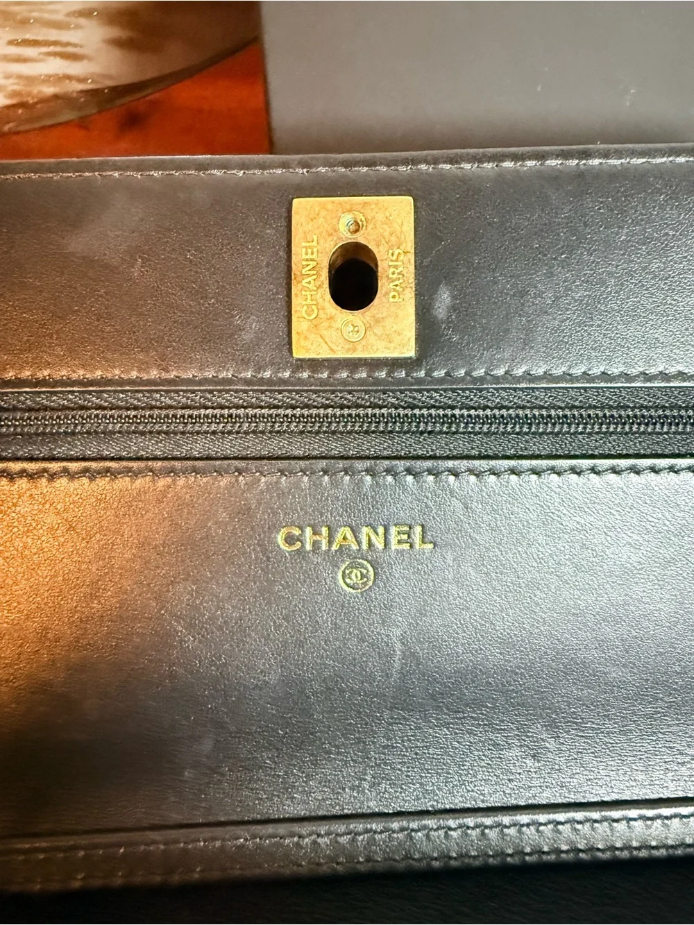 CHANEL Black Quilted Wallet with Gold CC Turn-Lock